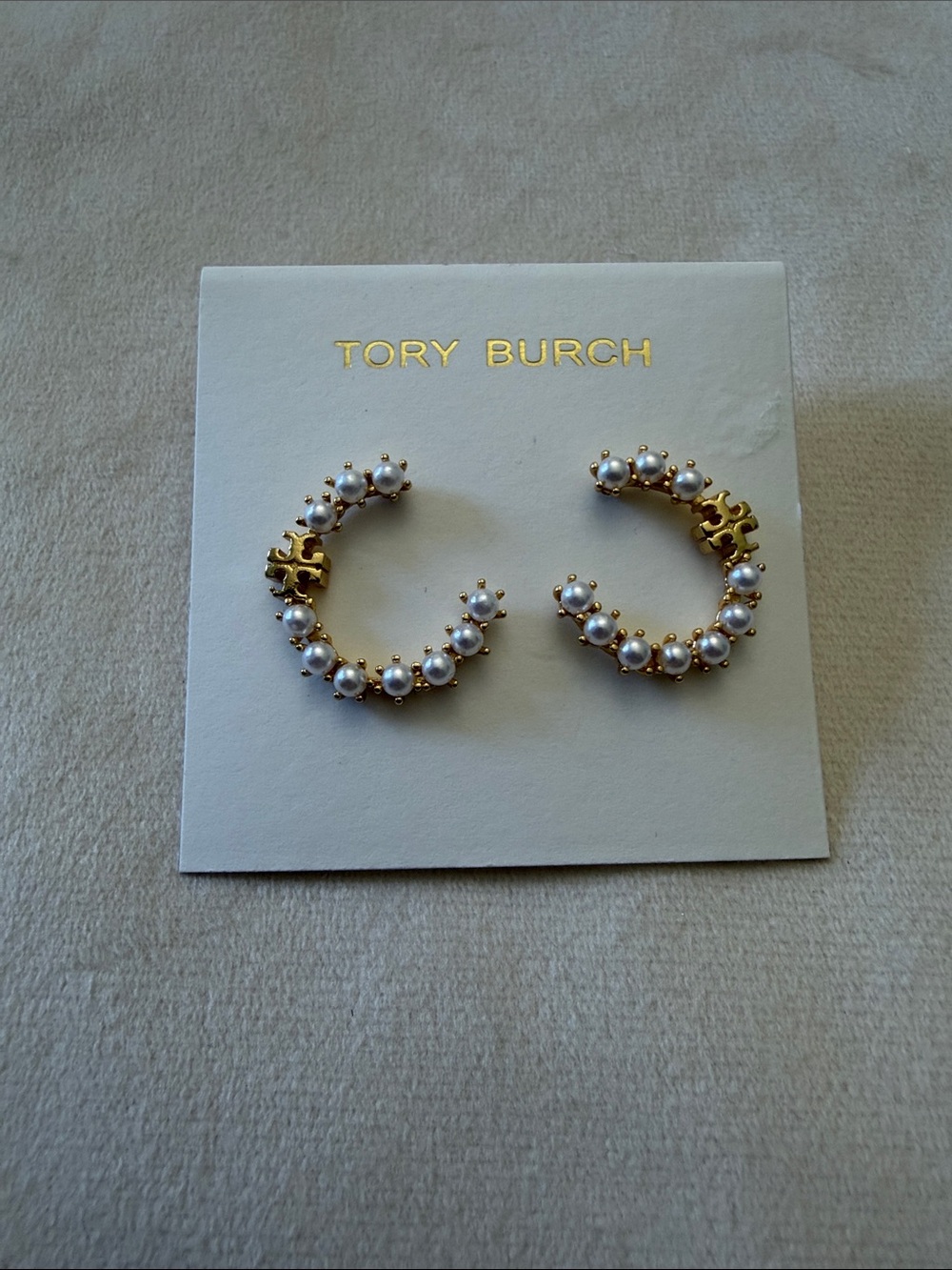 Tory Burch Kira Double T & Imitation Pearl Loop Drop Earrings